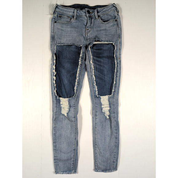 True Religion Halle Skinny Jeans Women’s 26 Blue Patchwork Distressed Denim - Picture 1 of 15